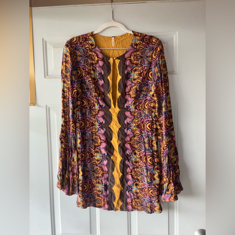 Free People Ossie Vibes bell sleeve print tunic dress size 4